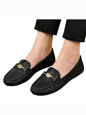 COACH Arlene Black Pebble Leather Driving Loafers Moccasins Flats Slip On Size 8
